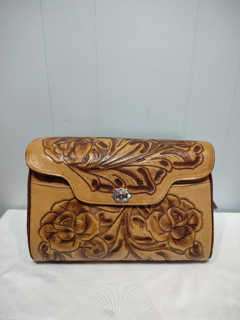 Vintage Hand‎ Tooled Leather Bag Mexico Large Floral Western Boho Satchel Purse
